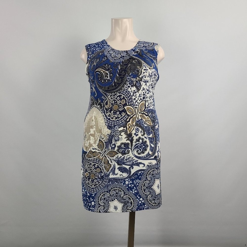 Papillon Blue Butterfly Floral Sleeveless Dress Size XL/really good condition